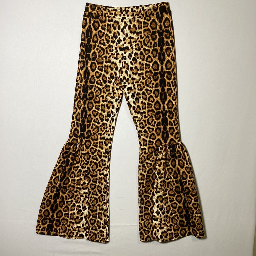 Park Avenue Medium Leopard Print Bell Bottom Flare Pants Animal Print Boho